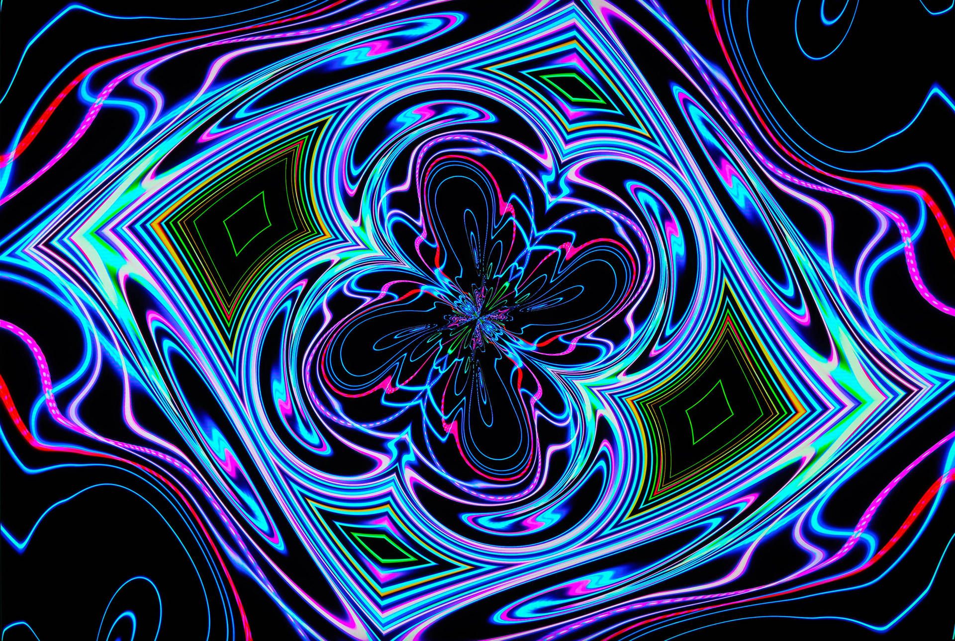 Fraktal, Neonlinien, Symmetrie, Blau-Lila, Schwarzer Hintergrund, Full HD Wallpaper