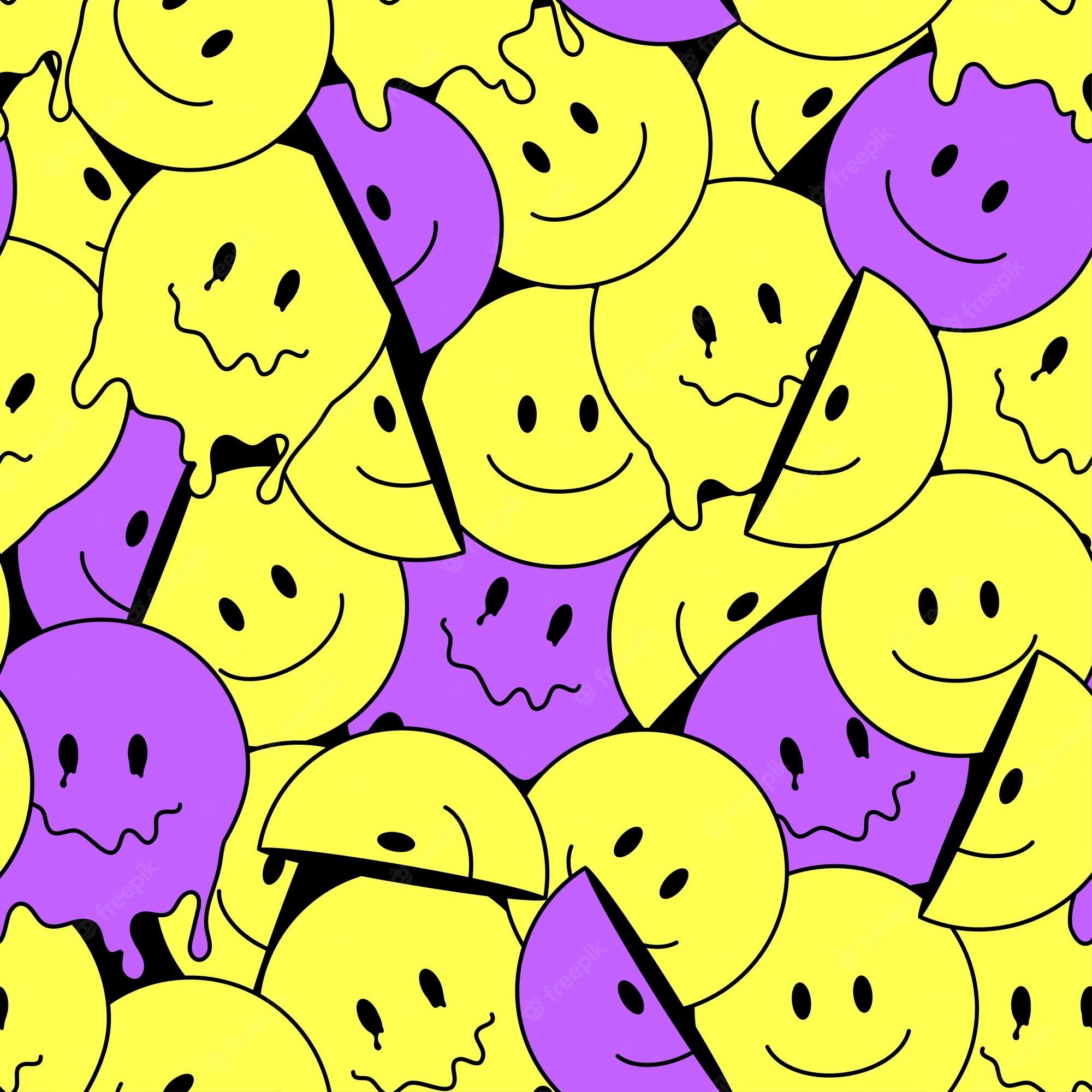 Smileys, Gelb und Lila, Muster, Acid, Full HD, iPad-Hintergrundbild