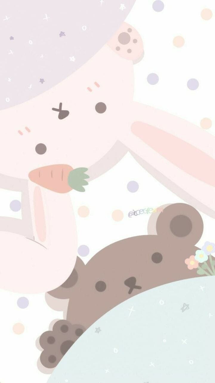 Hase, Karotte, Bär, Illustration, Pastell, Niedlich, HD, Sperrbildschirm fürs iPhone