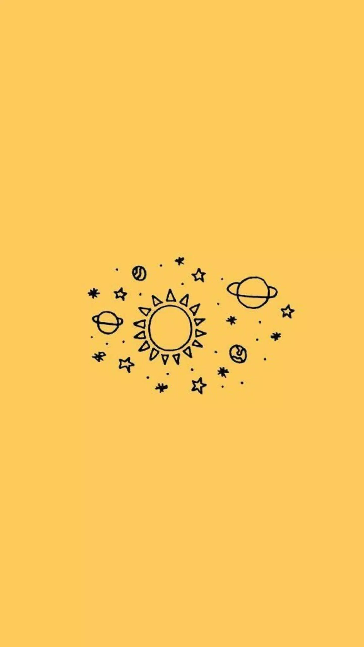 Sonne, Planet, Strichzeichnung, Gelber Hintergrund, Minimalistisch, Sperrbildschirm fürs iPhone