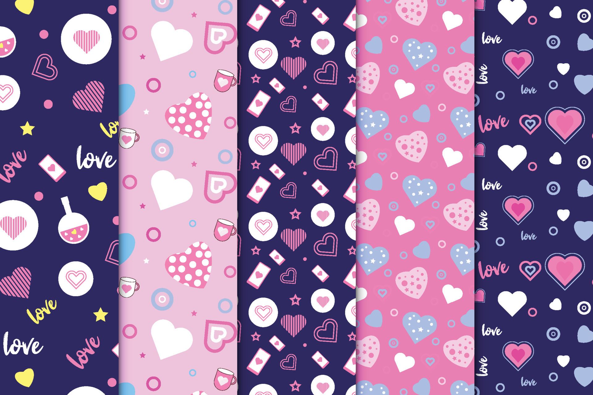 Herzen, Love, Muster, Rosa, Dunkelblau, Full HD, Desktop-Hintergrund für Windows