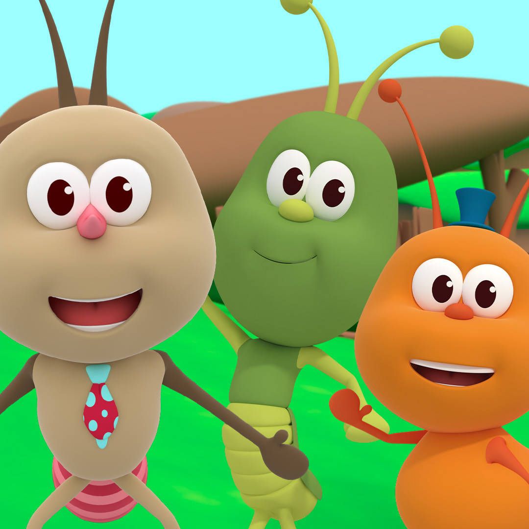 BichiKids, Insekten, Zeichentrickfiguren, 3D-Animation, Pilz, Wiese, Hintergrundbild fürs Tablet