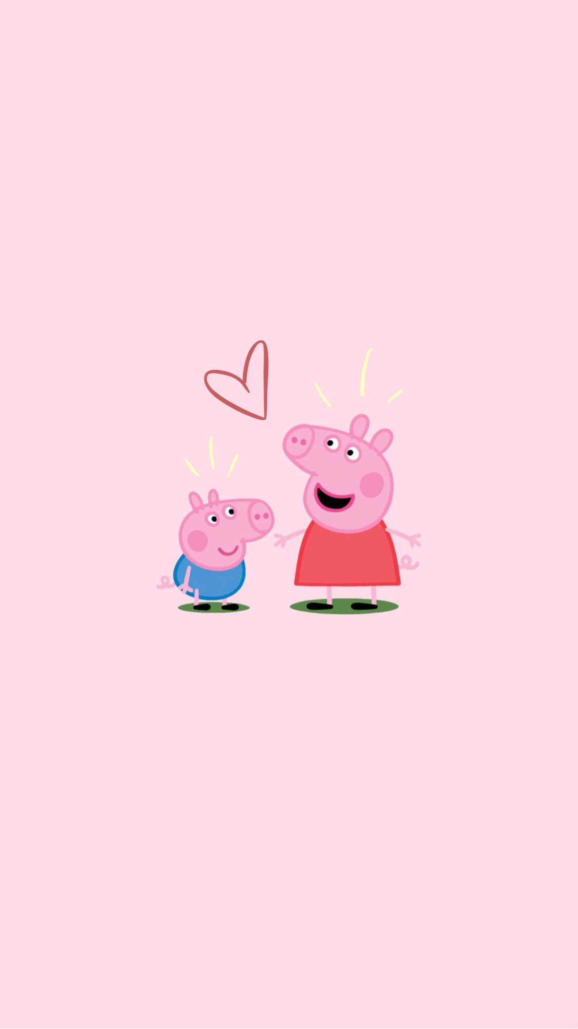 Peppa Wutz, Schorsch, Herz, Zeichentrick, Rosa Hintergrund, Sperrbildschirm fürs iPhone