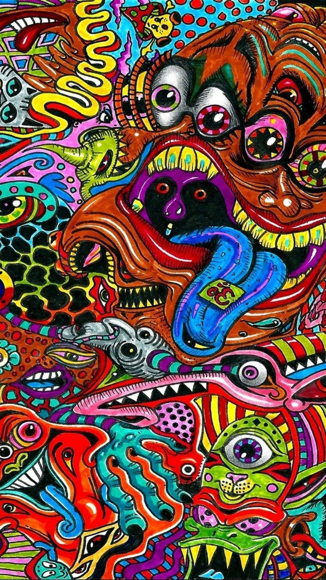 Monster-Doodles, Augen, Zunge, Bunt, Hochformat, Full HD, Sperrbildschirm fürs iPhone