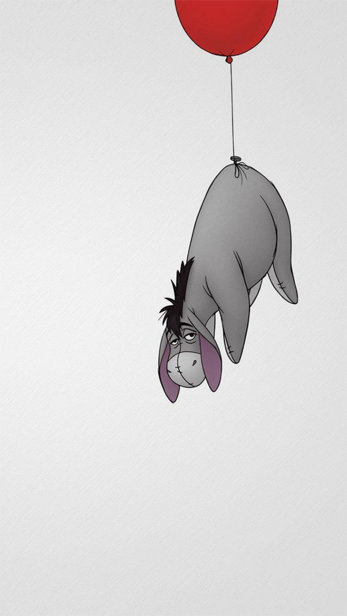 I-Aah, Winnie Puuh, Disney, Roter Ballon, Grauer Hintergrund, Sperrbildschirm fürs iPhone