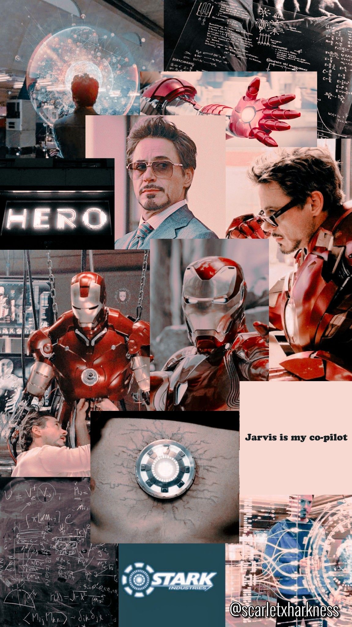 Iron Man, Tony Stark, Robert Downey Jr., Collage, Rot-Grau, Ästhetik, Full HD, iPhone-Hintergrundbild