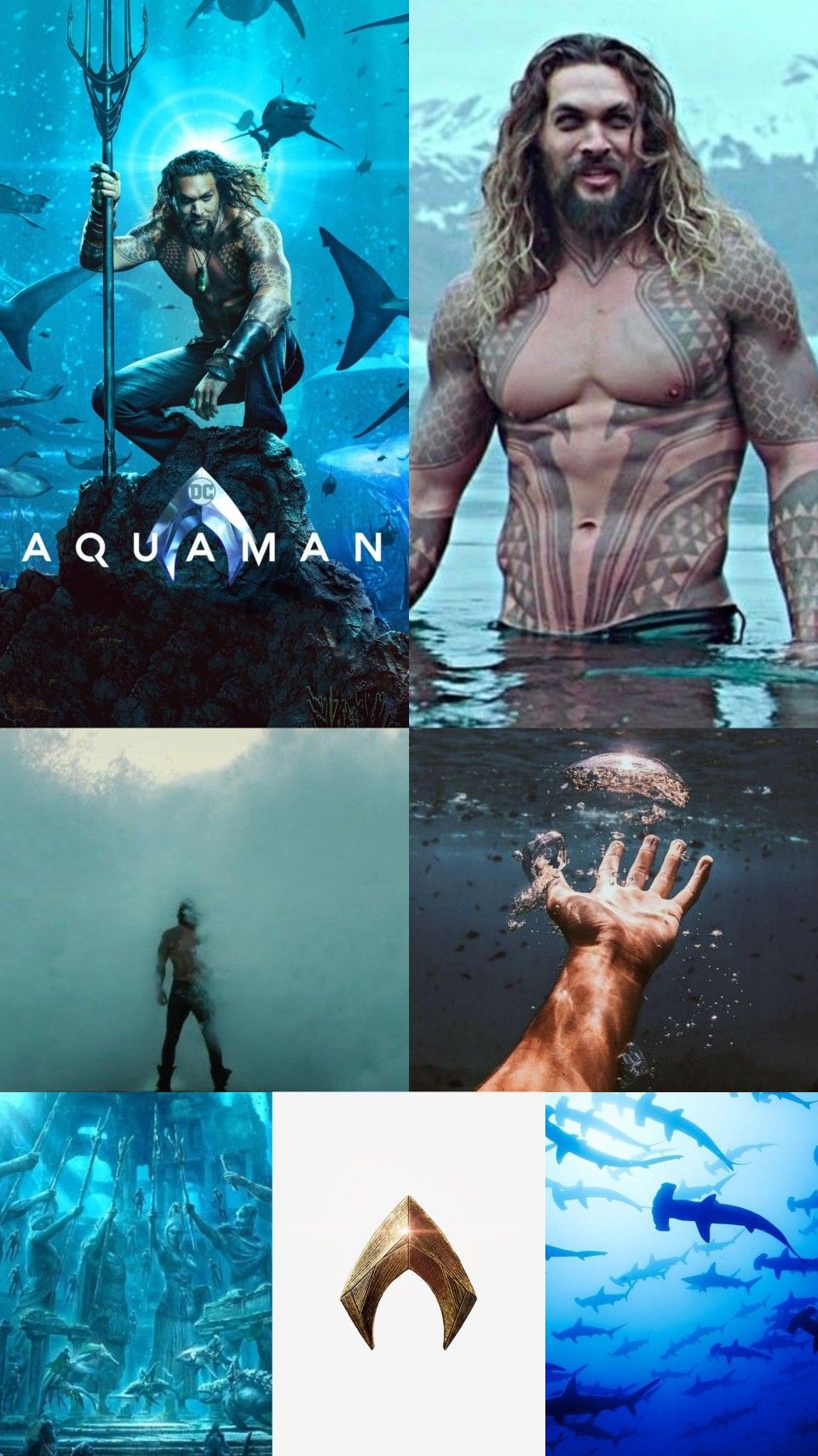 Aquaman, Jason Momoa, Collage, Unterwasser, Aquaman-Logo, HD, Handy-Hintergrundbild
