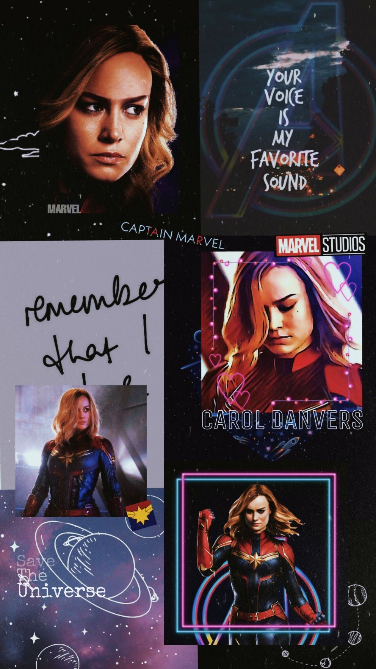 Carol Danvers, Captain Marvel, Brie Larson, Collage, Ästhetik, Lila Töne, Full HD, Handy-Hintergrund
