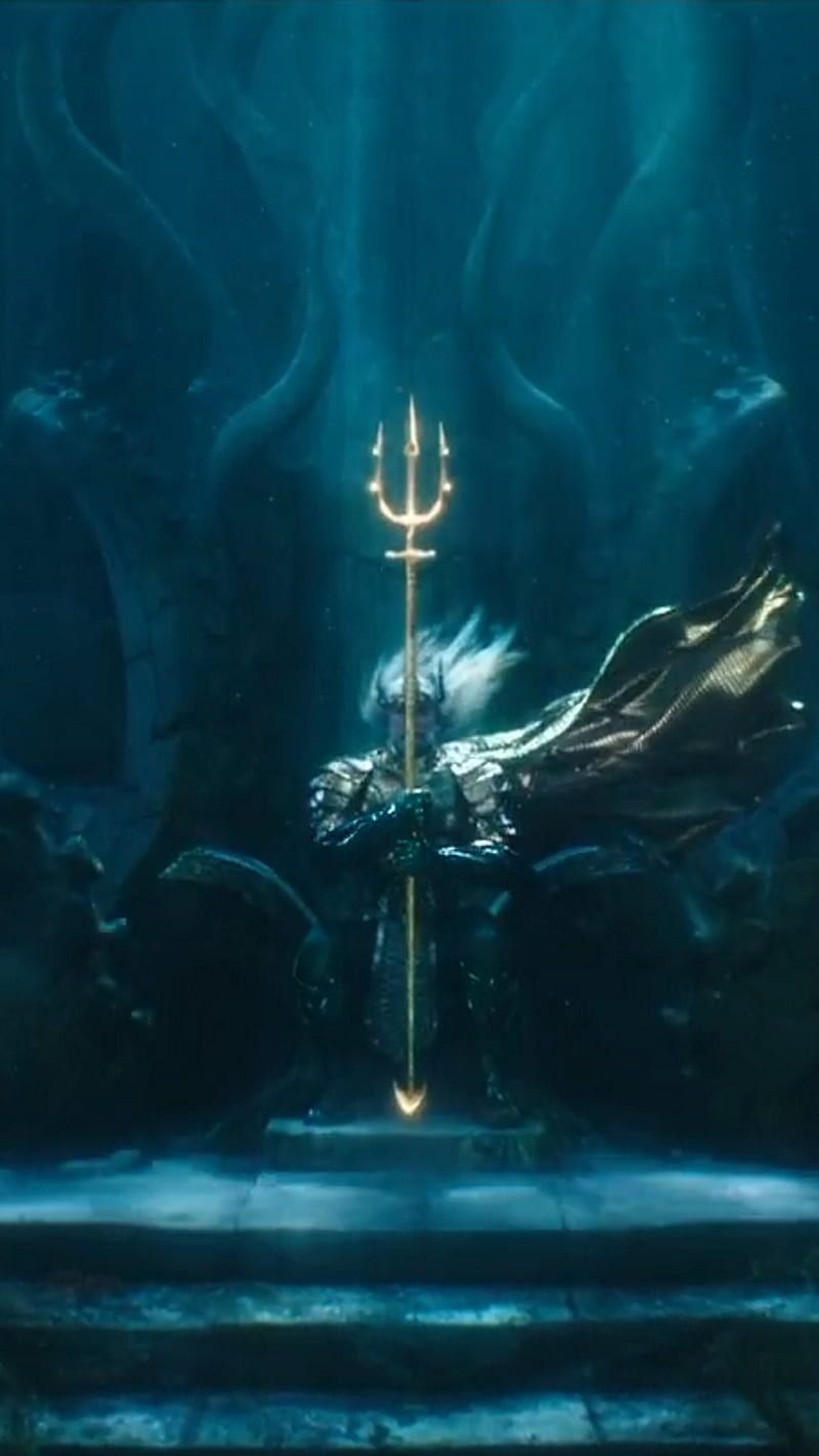 Aquaman, Dreizack, Unterwasser, Thron, Dunkeltürkis, HD, Handy-Hintergrund im Hochformat