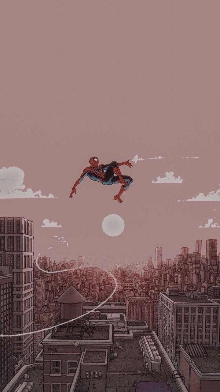 Spider-Man, Sprung, Skyline, Stadt, Dunst, Hintergrundbild für iPhone und Android