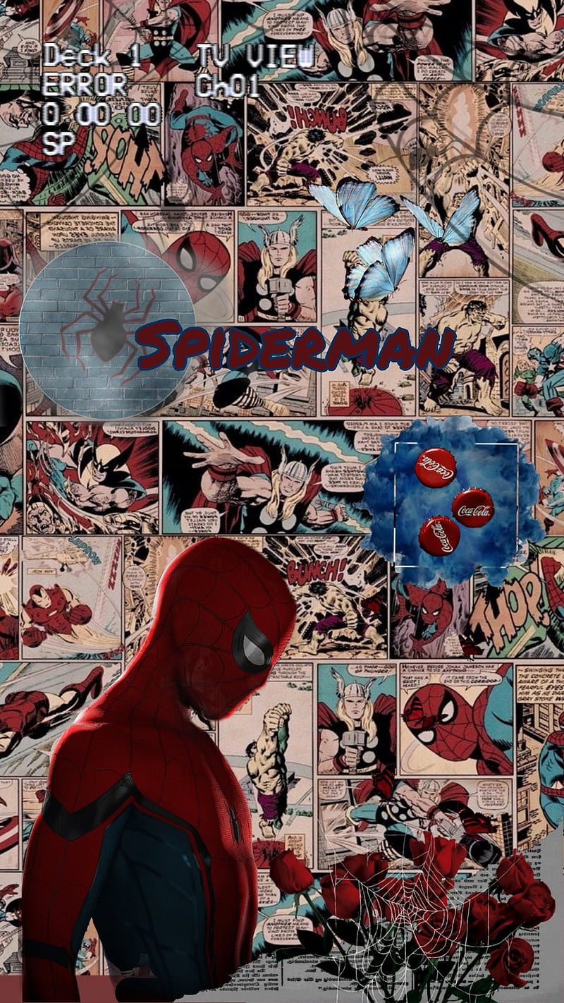 Spider-Man, Comic-Collage, Marvel, Comic, Bunt, Hochformat, Hintergrundbild fürs Smartphone