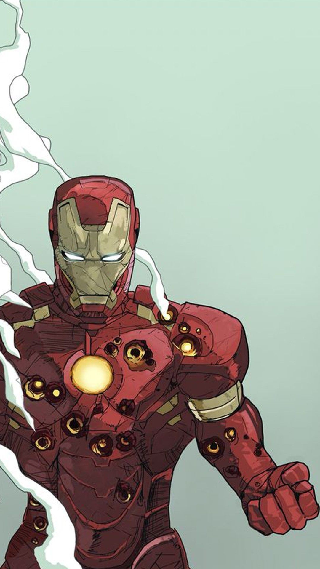 Iron Man, Marvel, Comic-Stil, Mintgrüner Hintergrund, Rüstung, Sperrbildschirm fürs iPhone