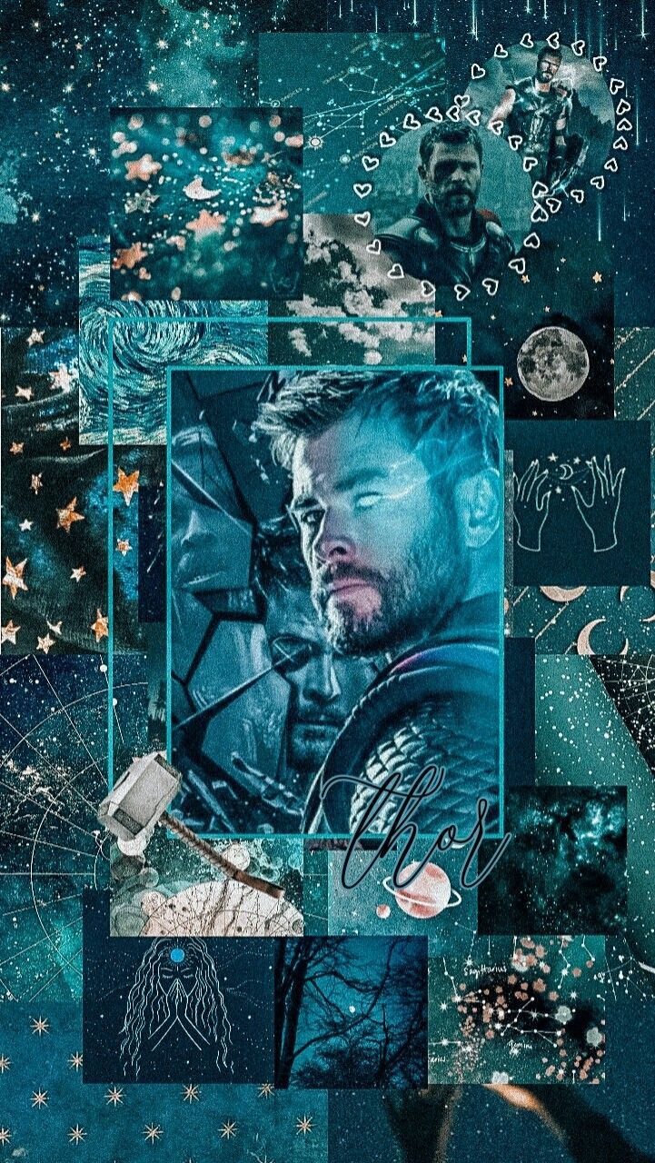 Thor, Chris Hemsworth, Collage, Marvel, Petrol, HD, Handy-Hintergrund im Hochformat
