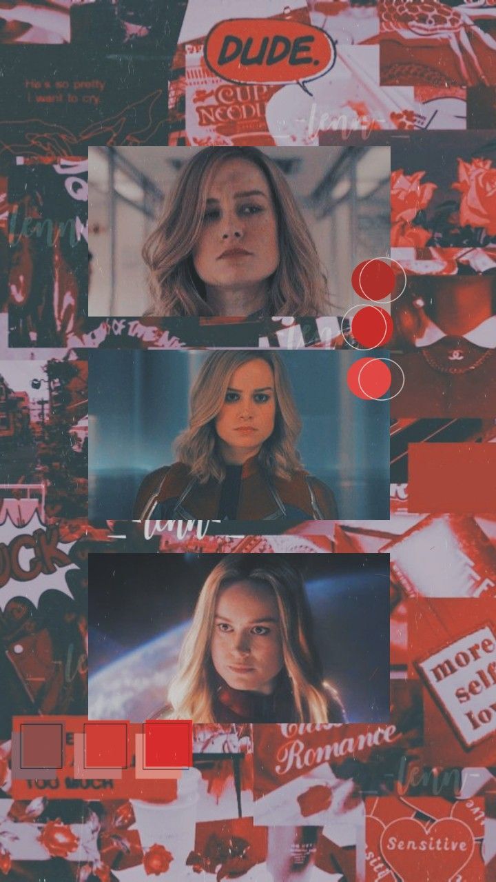 Carol Danvers, Brie Larson, Captain Marvel, Collage, Rot-Weiß, Sperrbildschirm fürs iPhone
