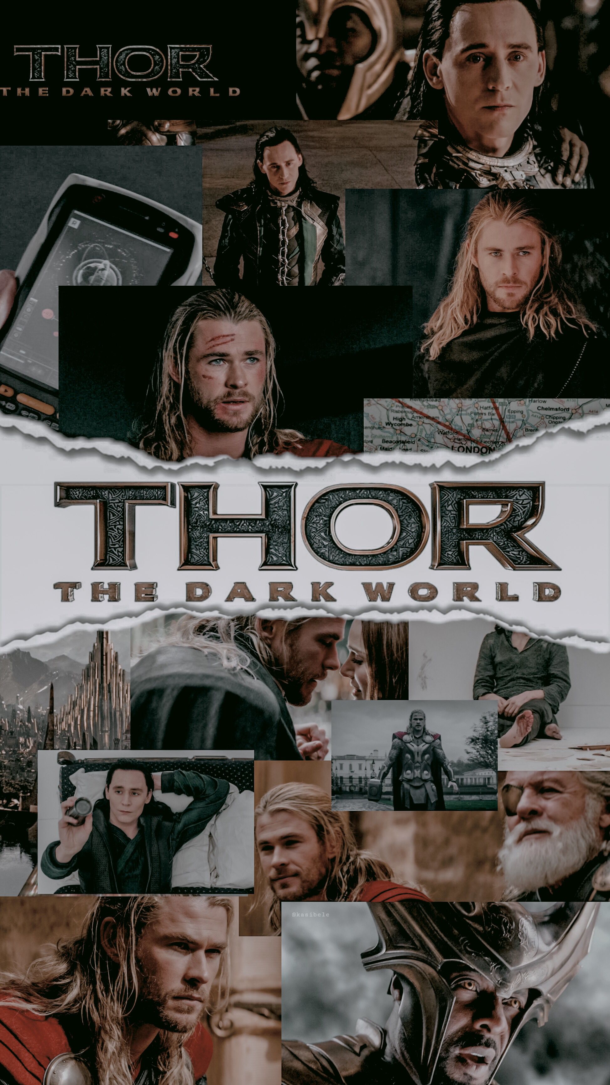Thor – The Dark Kingdom, Thor, Loki, Collage, Marvel, Hochformat, Hintergrundbild fürs Smartphone