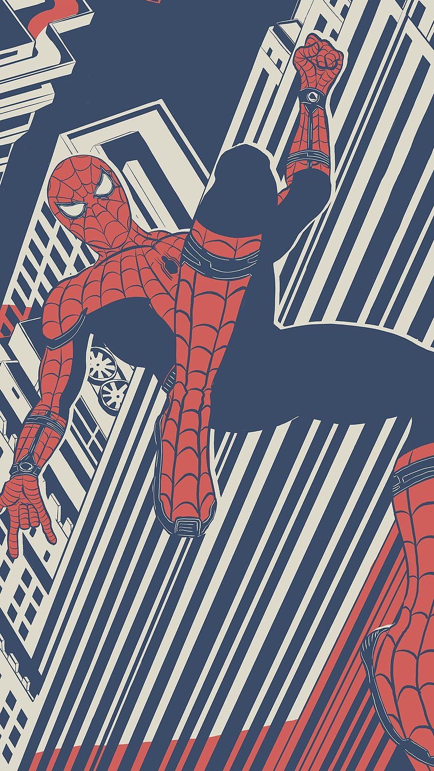 Spider-Man, Comic-Stil, Hochhäuser, Grafik, Blau, HD, Hintergrundbild fürs Handy