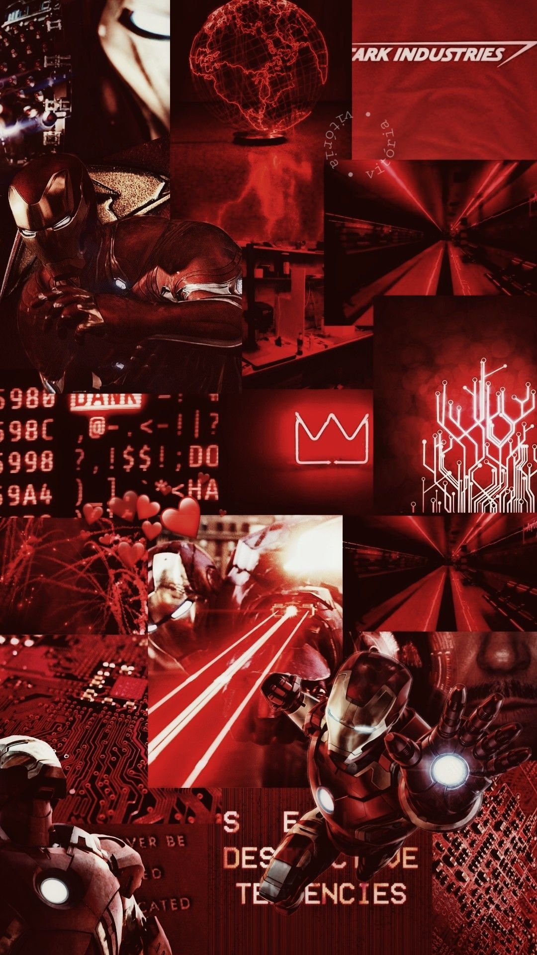 Iron Man, Collage, Rote Töne, Ästhetik, Dunkel, Full HD, Handy-Hintergrund im Hochformat