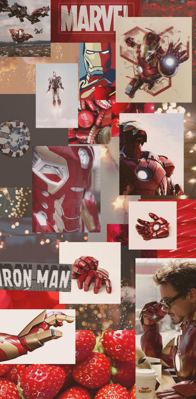 Iron Man, Marvel, Collage, Rot-Weiß, Ästhetik, Hintergrundbild für iPhone und Android
