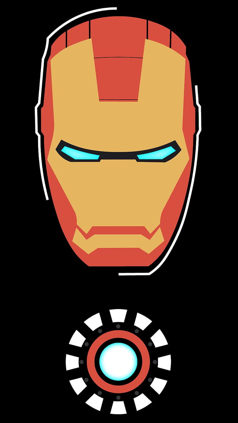 Iron Man, Helm, Arc-Reaktor, Schwarzer Hintergrund, Flat Design, Sperrbildschirm fürs iPhone