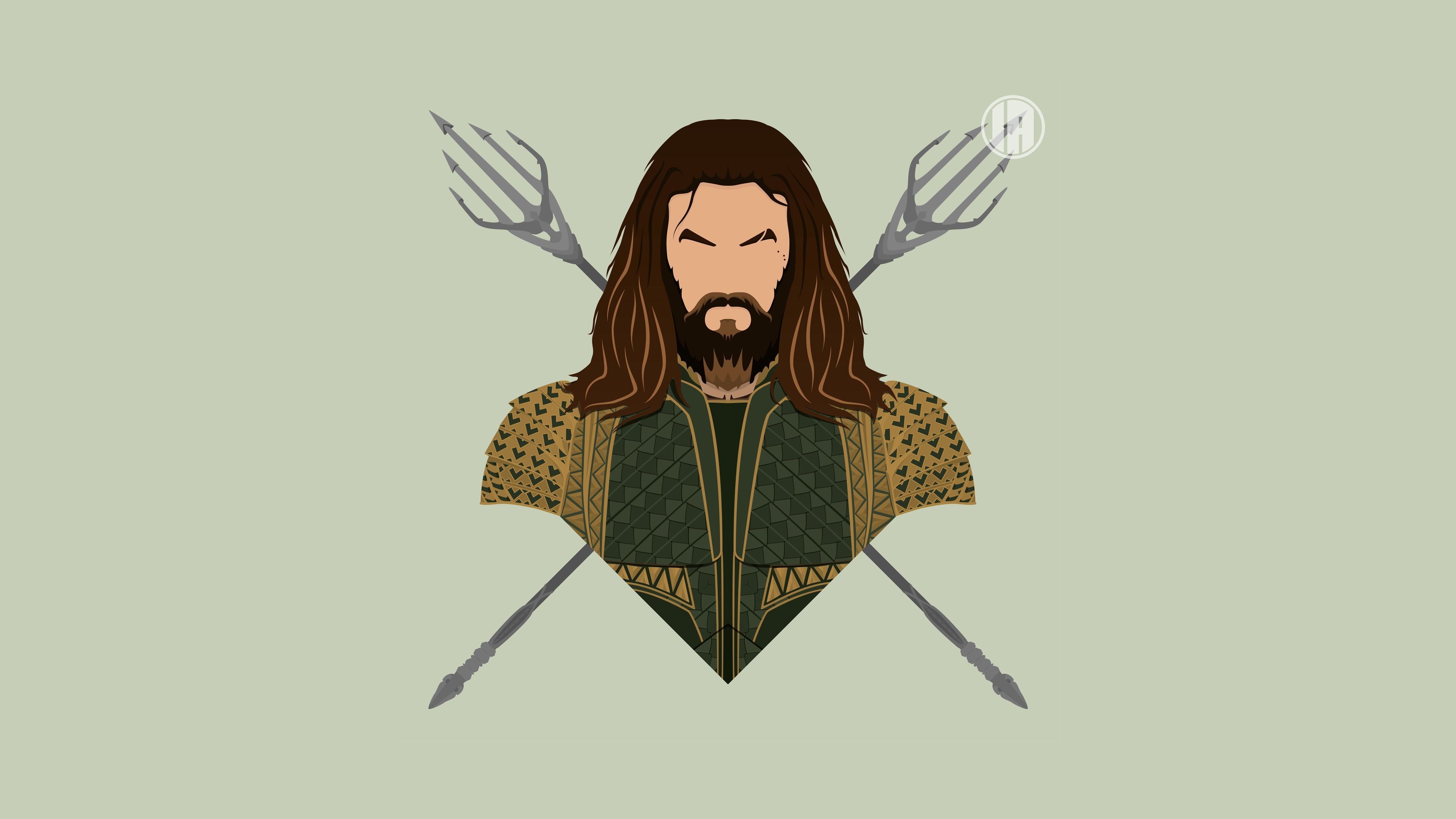 Aquaman, Jason Momoa, Dreizacke, Vektorgrafik, Minimalistisch, 3840x2160, Desktop-Hintergrund