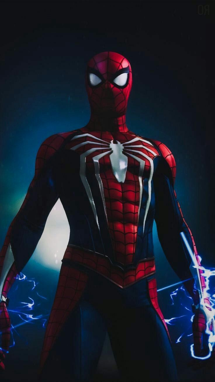 Spider-Man, Marvel’s Spider-Man, Anzug, Blitze, Dunkel, HD, Handy-Hintergrund im Hochformat