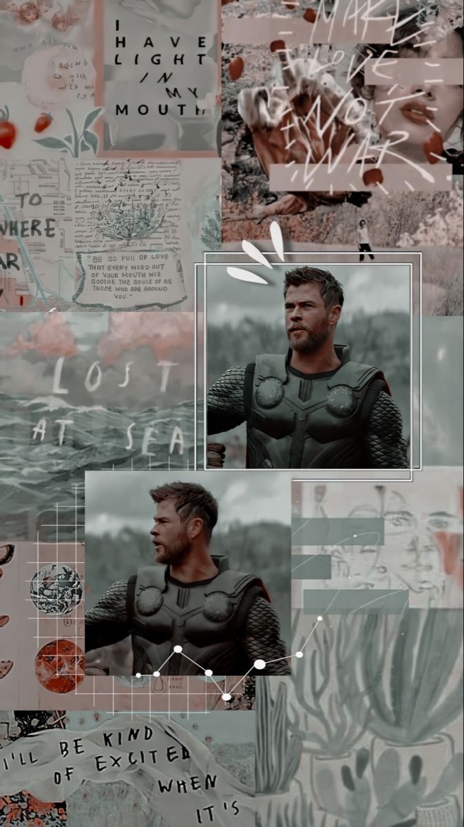 Thor, Chris Hemsworth, Collage, Ästhetik, Grau-Rot, Hintergrundbild für iPhone und Android