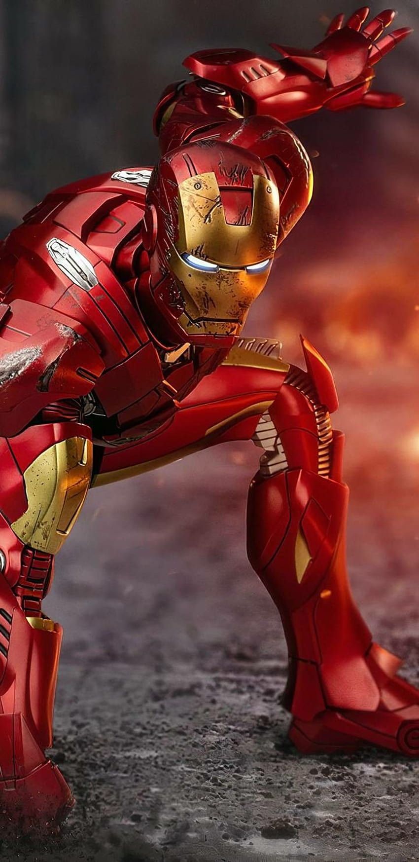 Iron Man, Marvel, Superheldenlandung, Rüstung, Funken, HD, Handy-Hintergrund im Hochformat