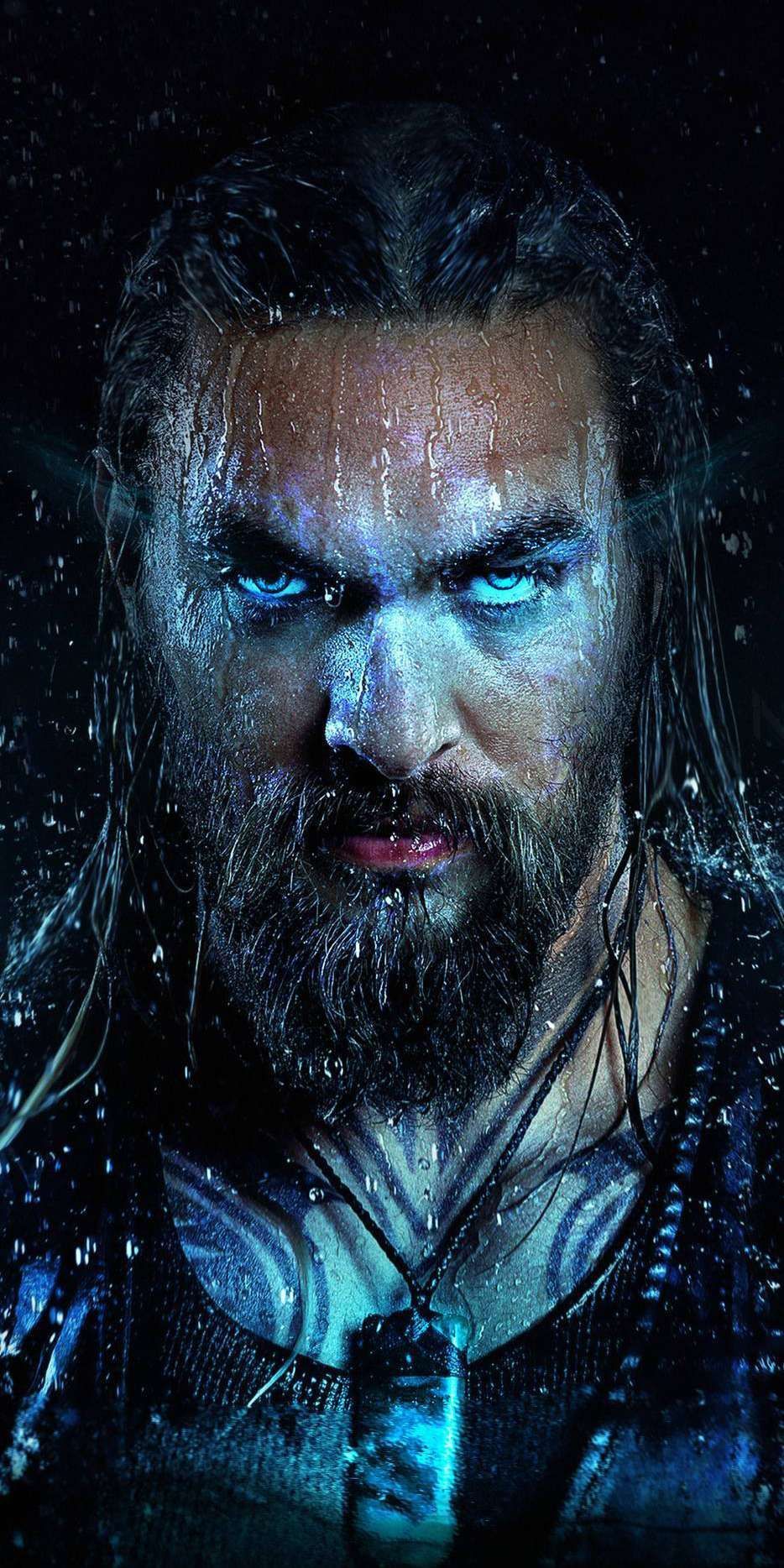 Aquaman, Jason Momoa, Nahaufnahme, Nasse Haare, Dunkel, HD, Hintergrundbild fürs Handy