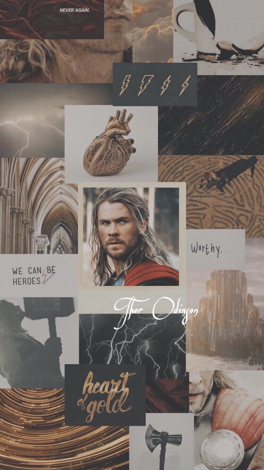 Thor, Chris Hemsworth, Collage, Beige, Ästhetik, HD, Sperrbildschirm fürs iPhone