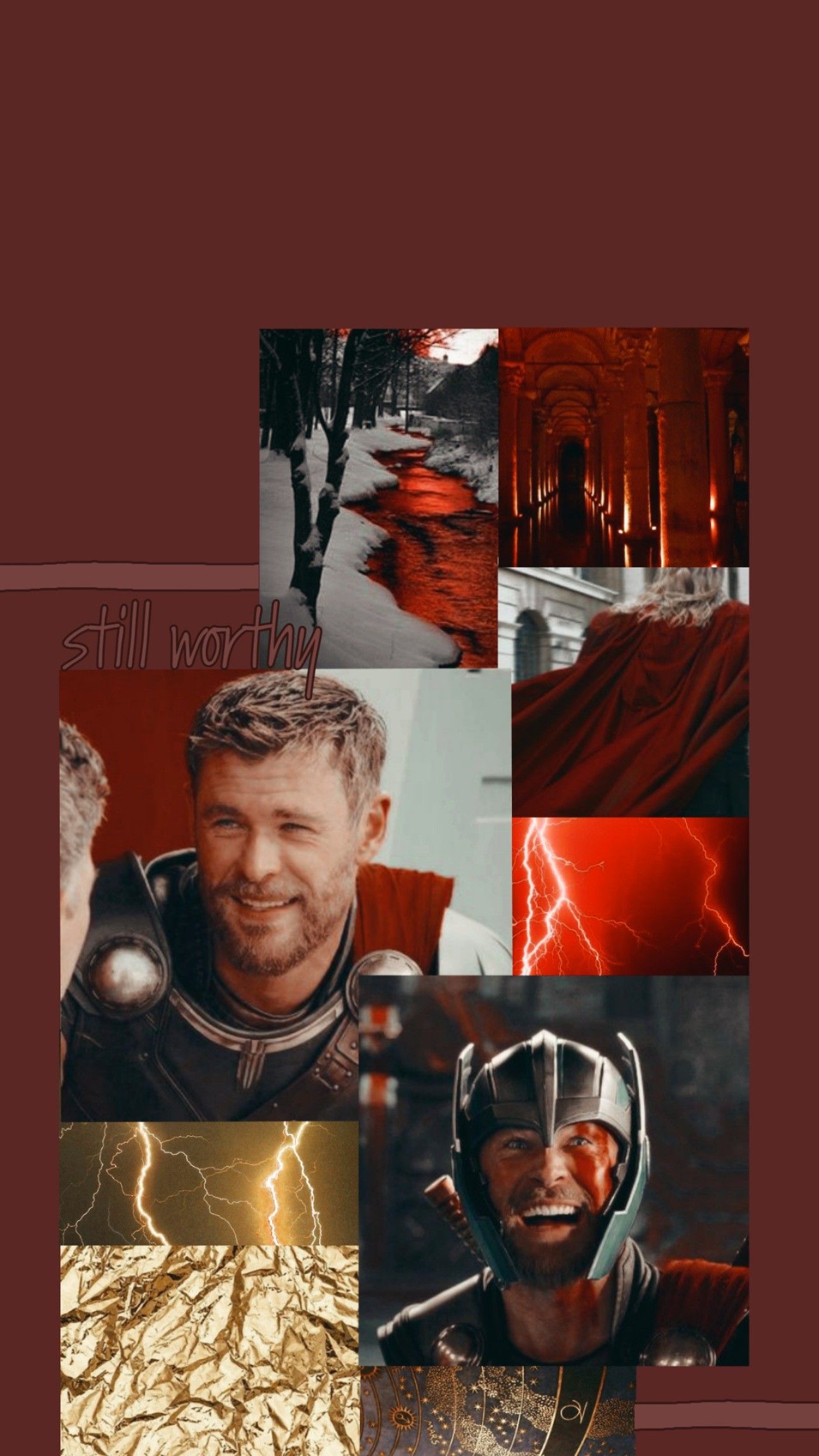 Thor, Chris Hemsworth, Collage, Rot, Gold, Full HD, Sperrbildschirm fürs iPhone