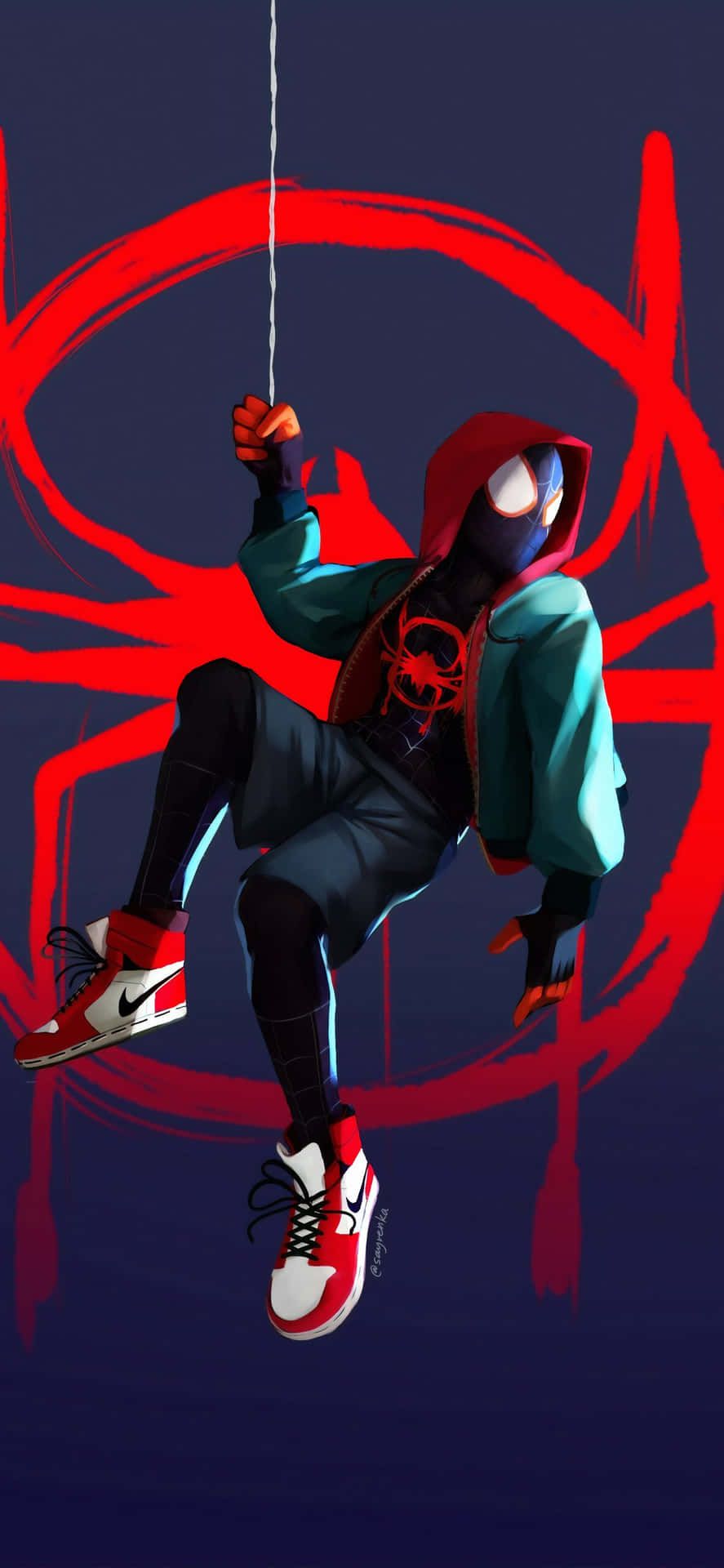 Miles Morales, Spider-Man, Graffiti, Spinnen-Symbol, Rot, HD, iPhone-Hintergrundbild