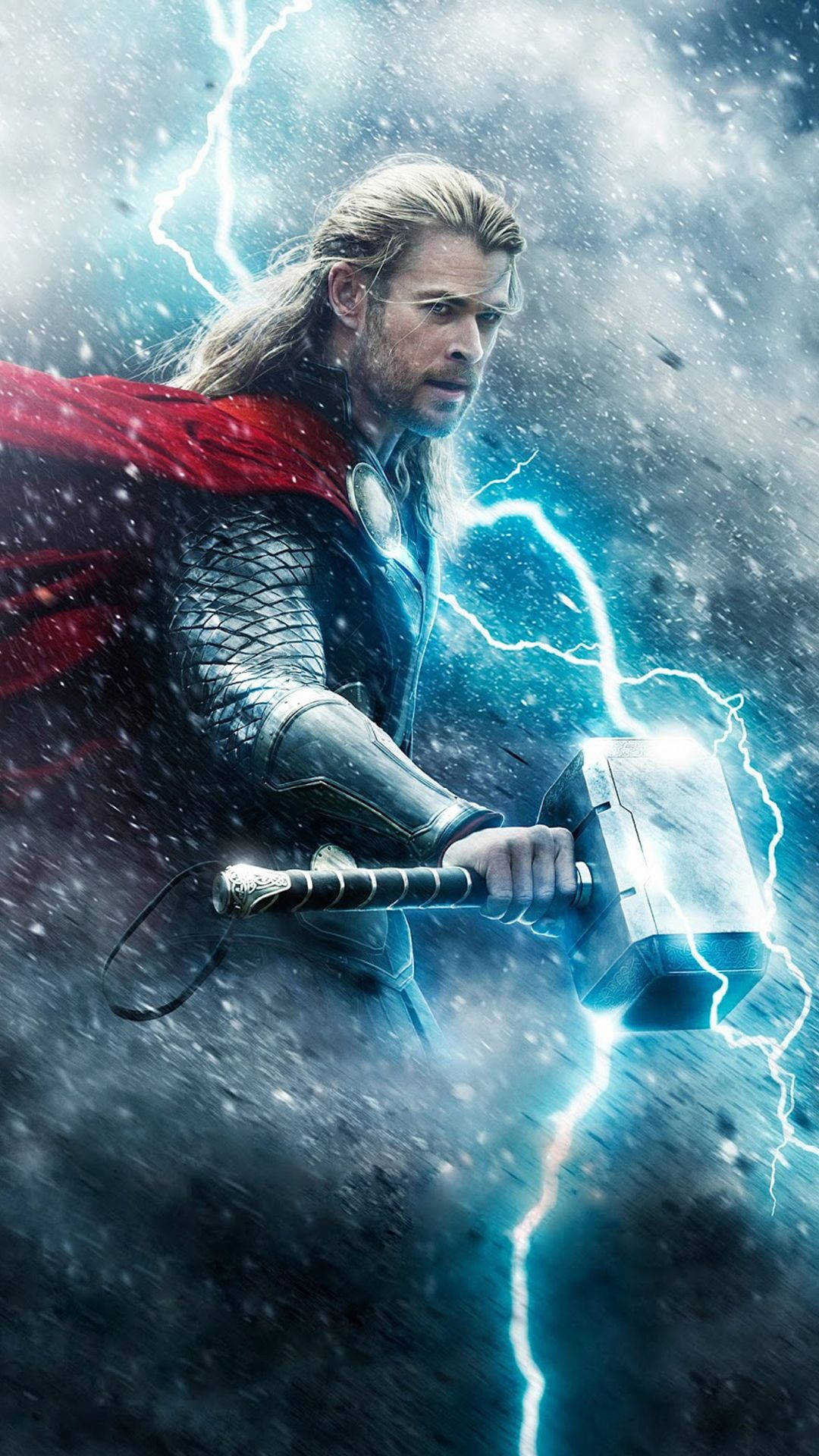 Thor, Mjölnir, Blitze, Umhang, Marvel, Full HD, Handy-Hintergrund im Hochformat