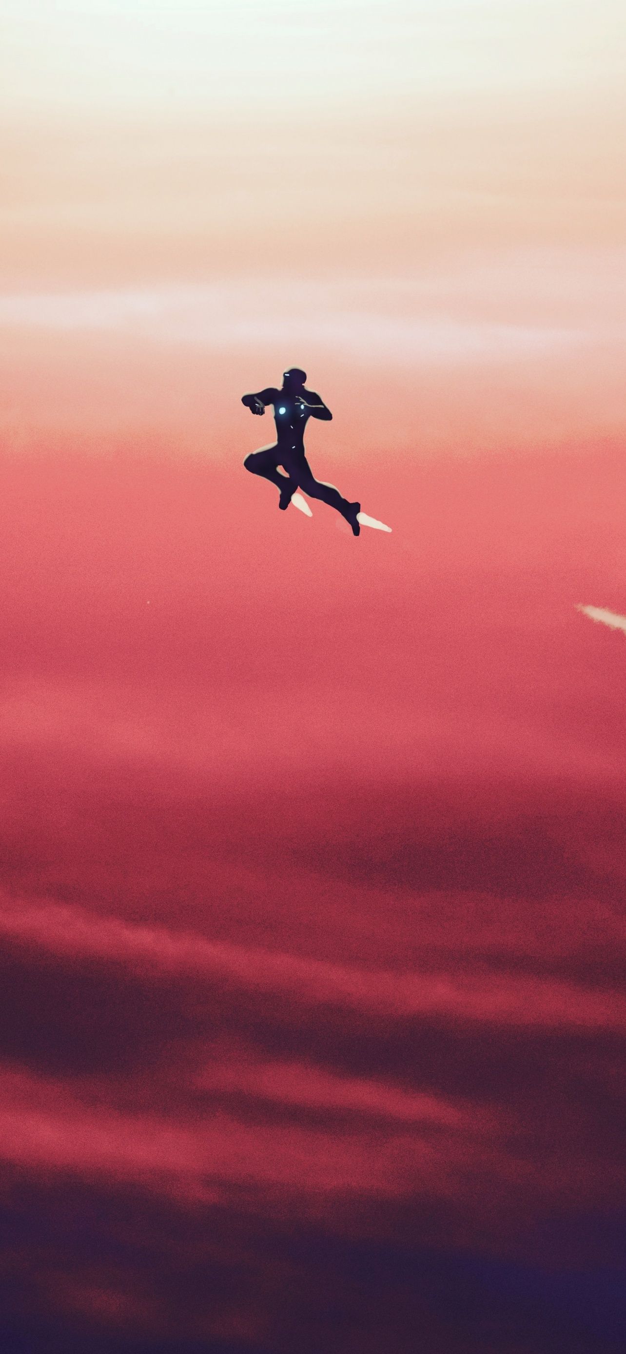 Iron Man, Flug, Wolken, Roter Himmel, Silhouette, Full HD, Sperrbildschirm fürs iPhone