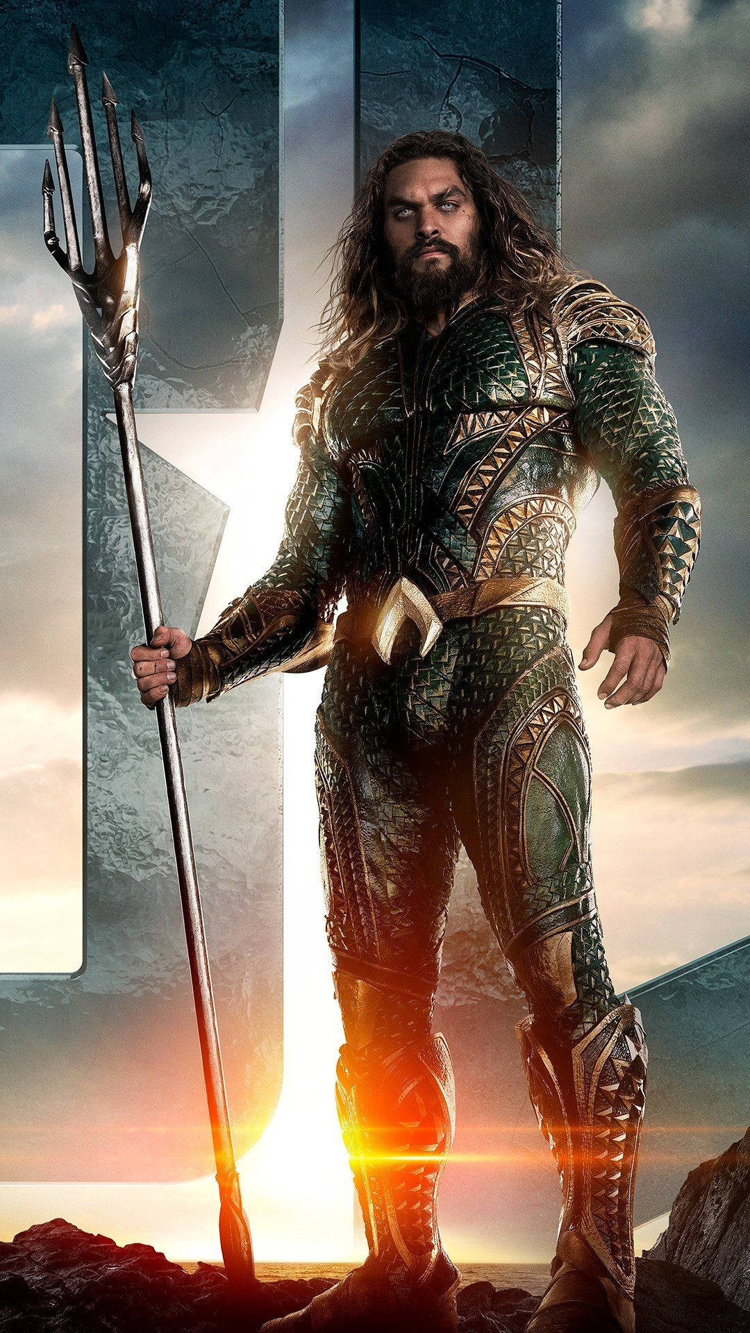 Aquaman, Jason Momoa, Justice League, Dreizack, Gegenlicht, Full HD, iPhone-Hintergrundbild