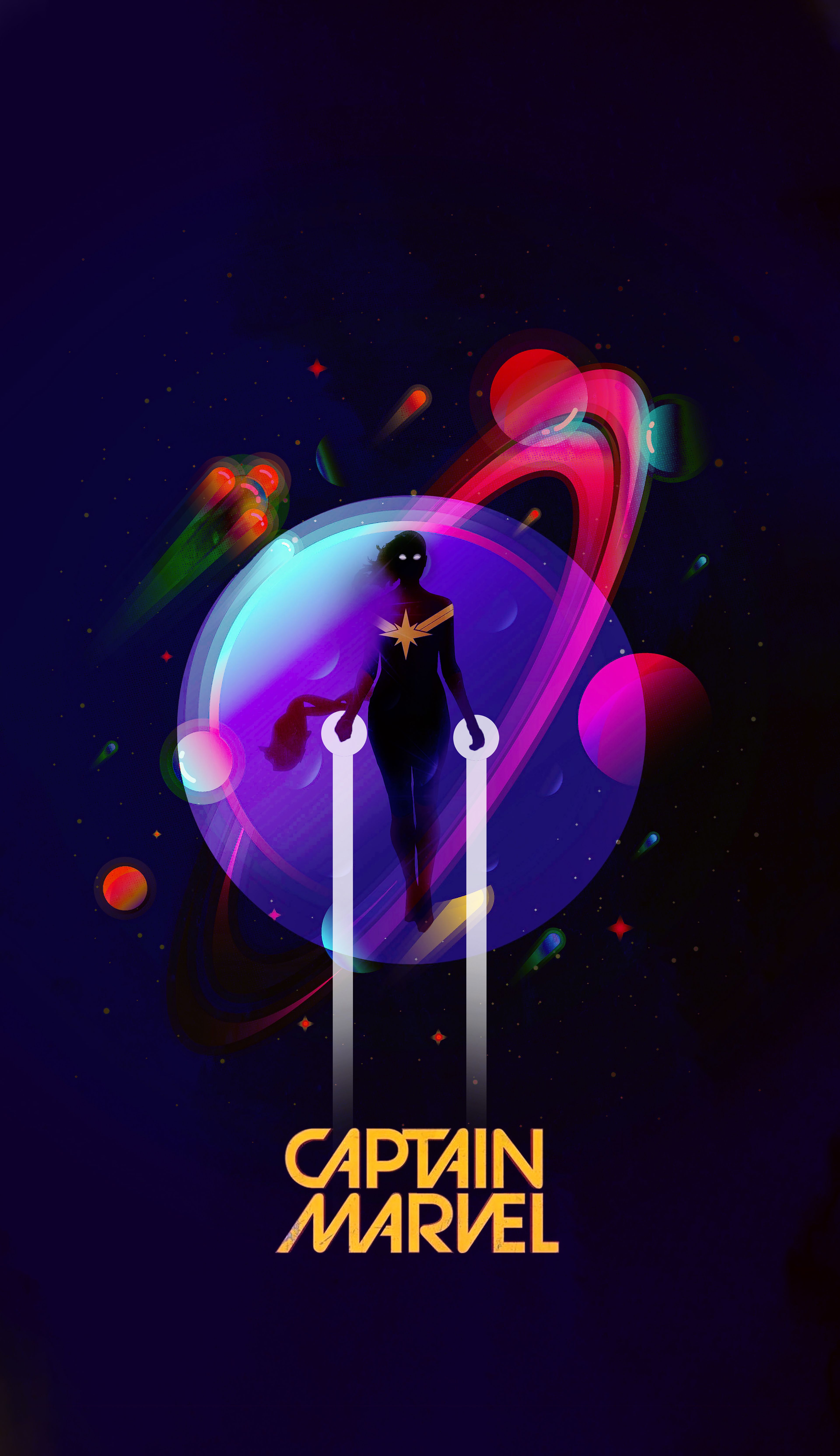 Captain Marvel, Minimalistisch, Planet, Logo, Dunkelblau, QHD+, iPhone-Hintergrundbild