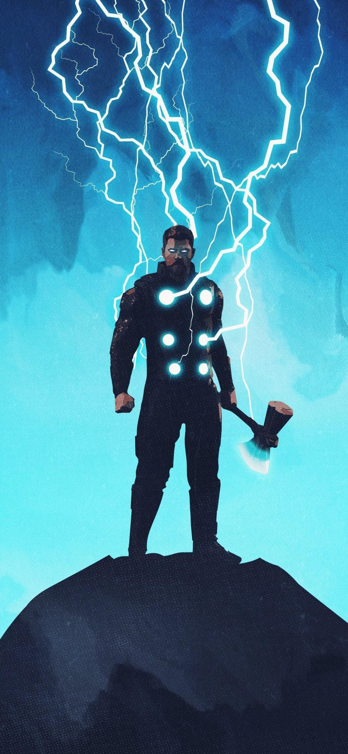 Thor, Mjölnir, Blitze, Silhouette, Felsen, Full HD, Handy-Hintergrund im Hochformat