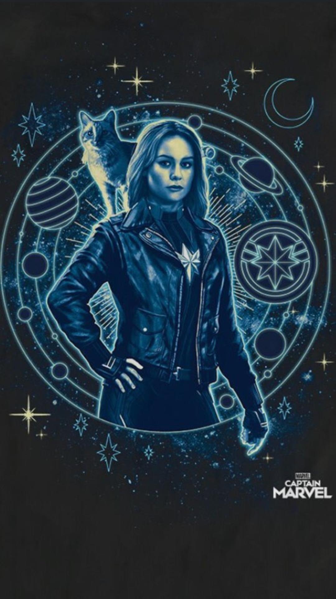 Captain Marvel, Carol Danvers, Sternbilder, Kreismuster, Linienkunst, Android-Hintergrundbild