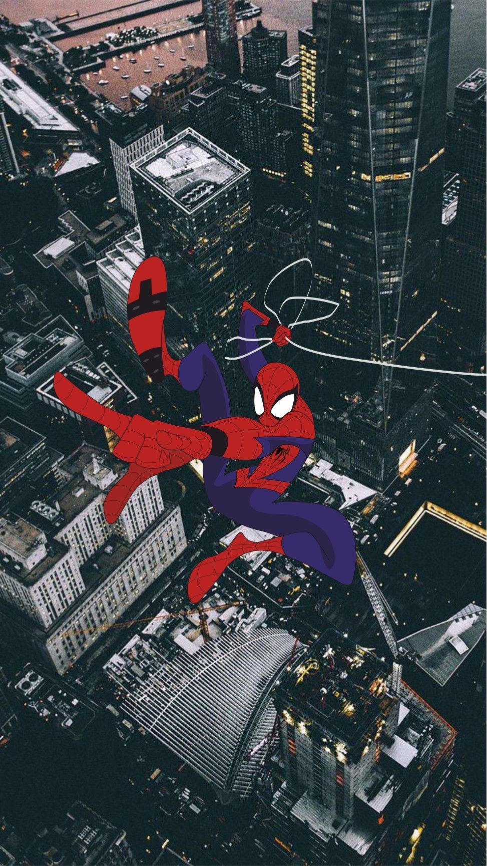 Spider-Man, Miles Morales, Luftaufnahme, Hochhäuser, Stadt, HD, Handy-Hintergrundbild