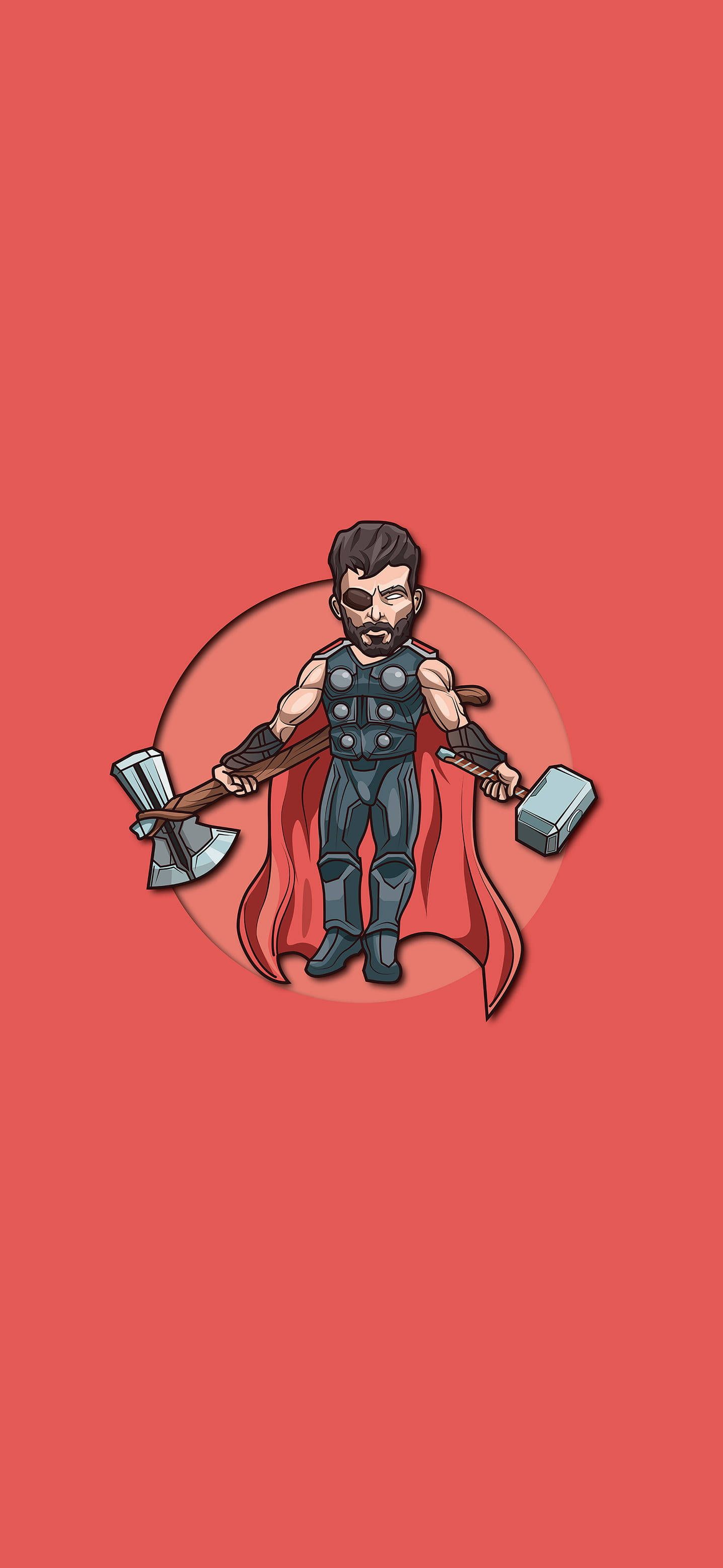 Thor, Mjölnir, Chibi, Illustration, Roter Hintergrund, Full HD, Sperrbildschirm fürs iPhone