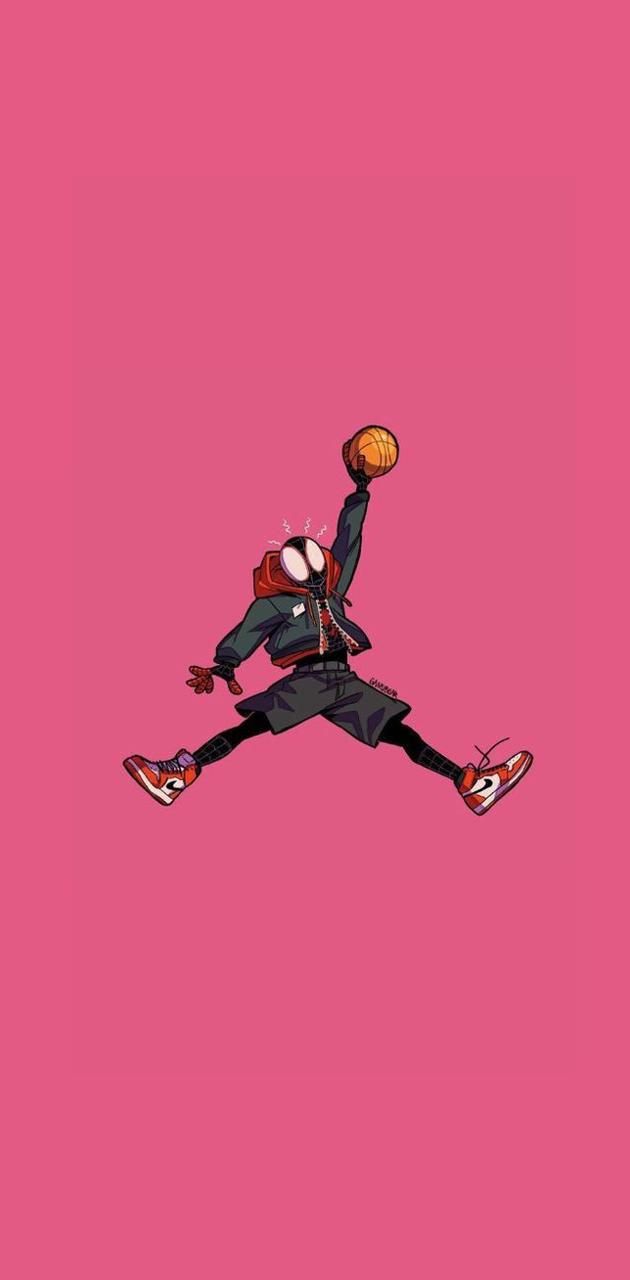 Miles Morales, Jumpman, Air Jordan, Spider-Man, Pink, Minimalistisch, Hintergrundbild fürs Handy