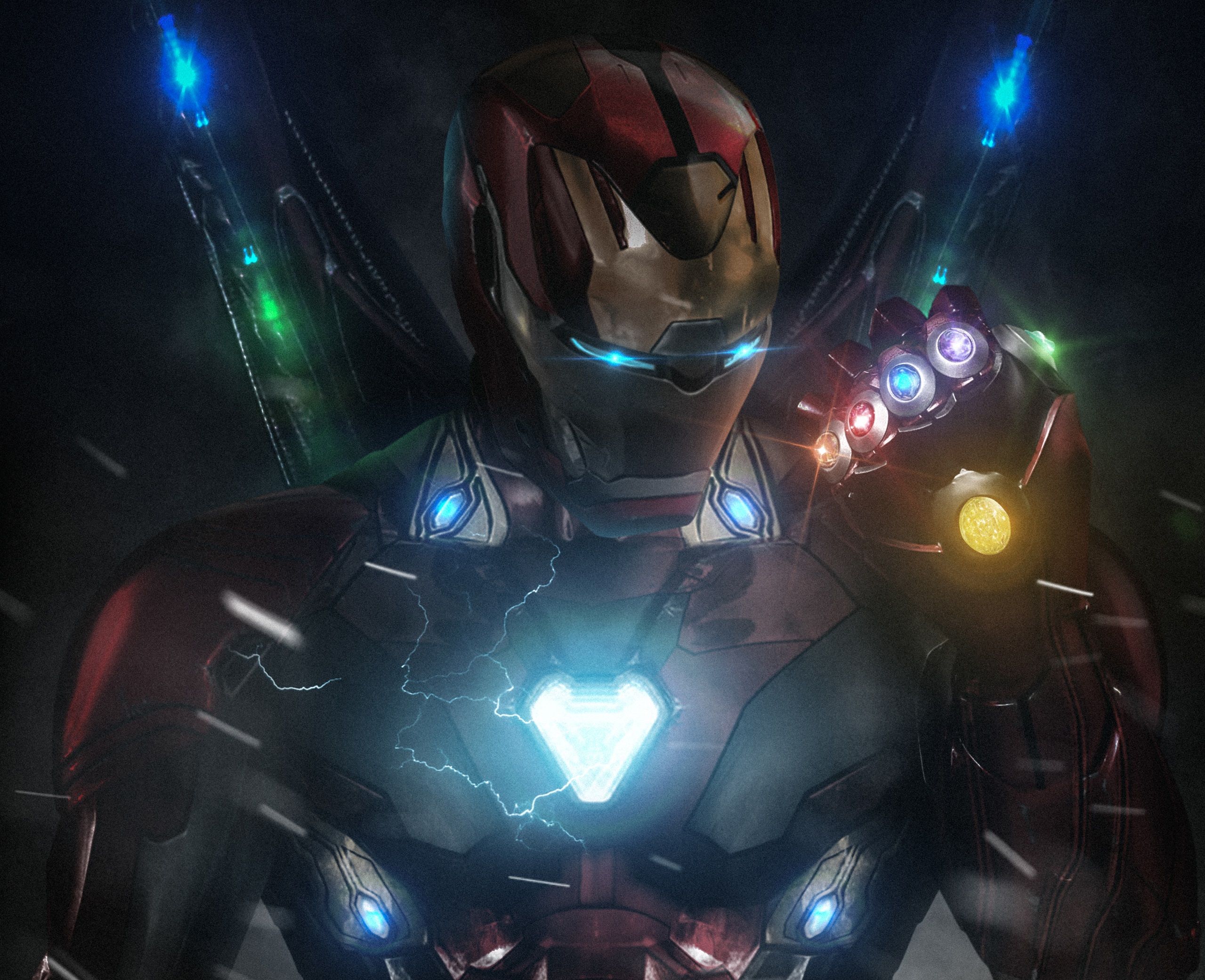 Iron Man, Infinity-Handschuh, Infinity-Steine, Avengers: Endgame, Arc-Reaktor, Dunkel, Full-HD-Hintergrundbild