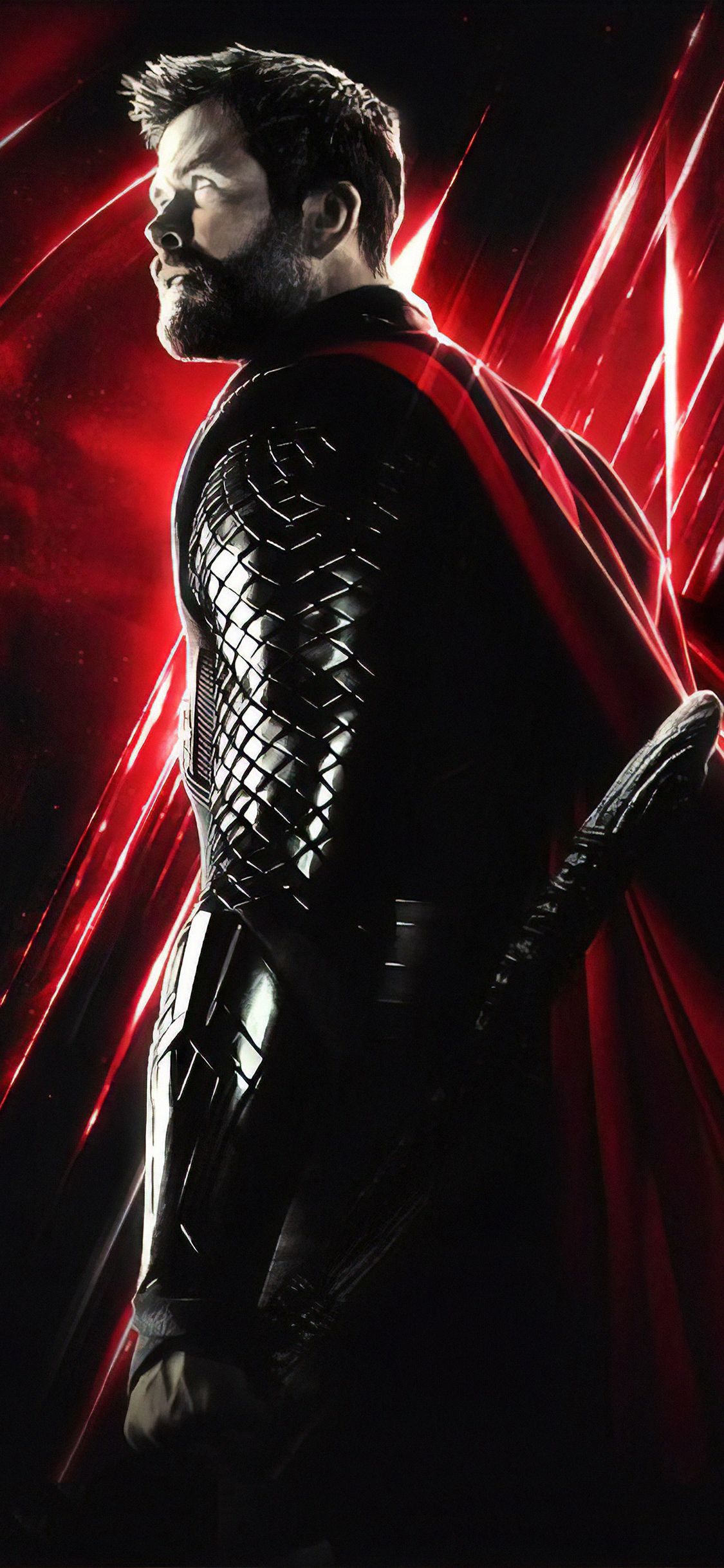 Thor, Chris Hemsworth, Roter Umhang, Rüstung, Rote Linien, Sperrbildschirm fürs iPhone