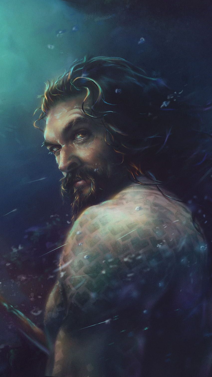 Aquaman, Jason Momoa, Profil, Dunkelblau, Digitale Kunst, HD, Handy-Hintergrund
