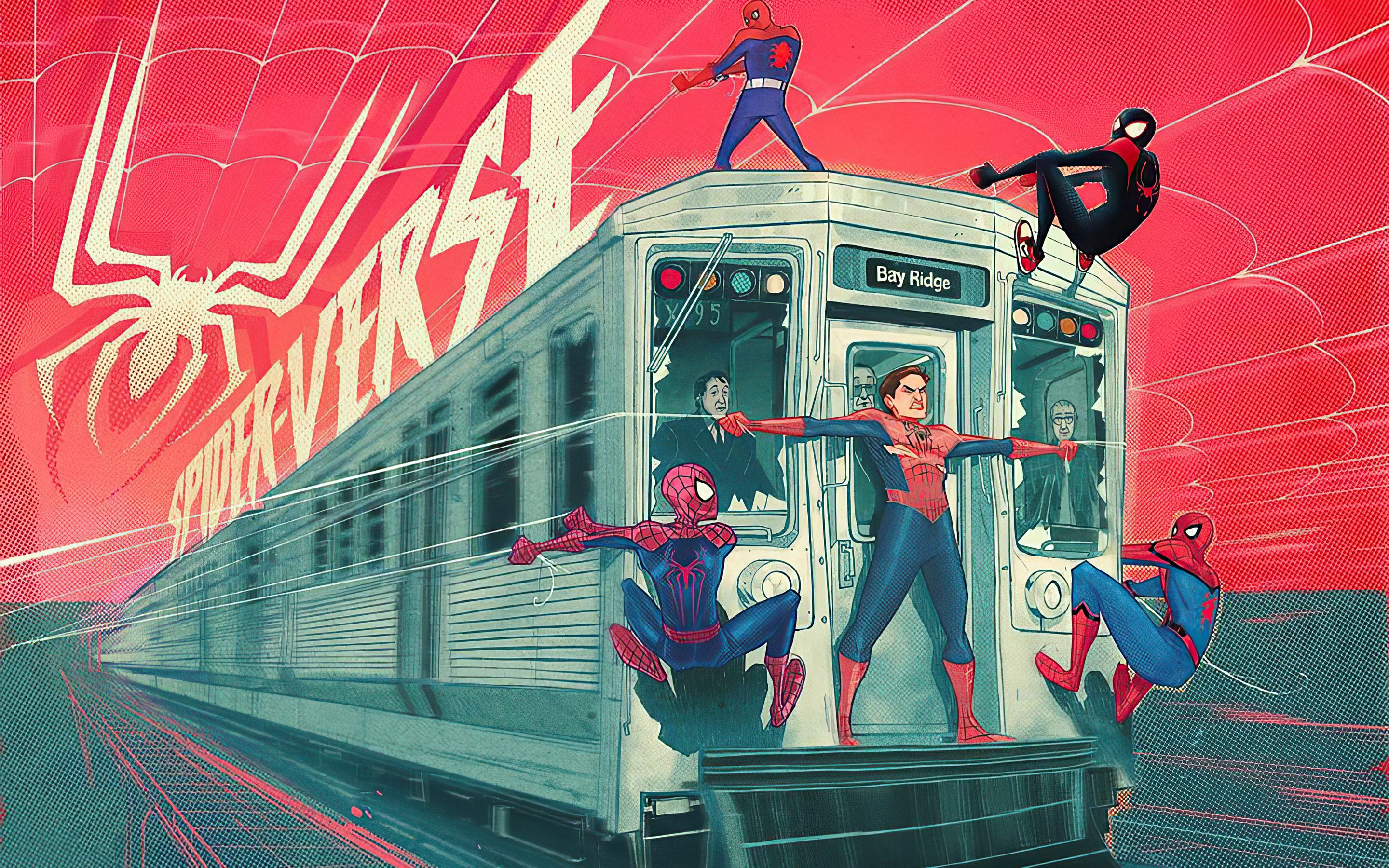 Spider-Man: A New Universe, Miles Morales, Gwen Stacy, Spider-Verse, U-Bahn, Poster, 2K-Hintergrund