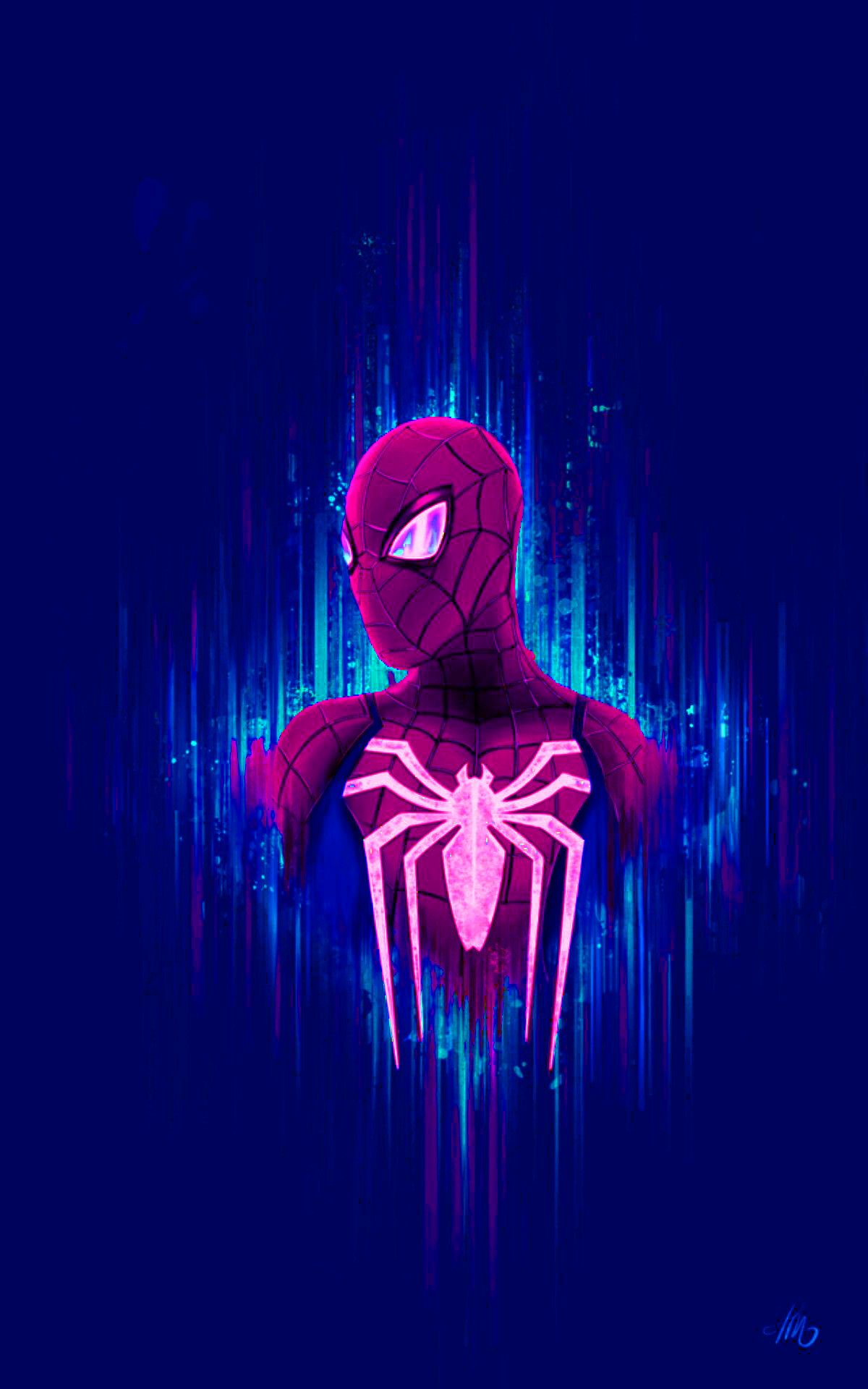 Spider-Man, Spinnen-Symbol, Neon, Blau, Lila, Full HD, Sperrbildschirm fürs iPhone