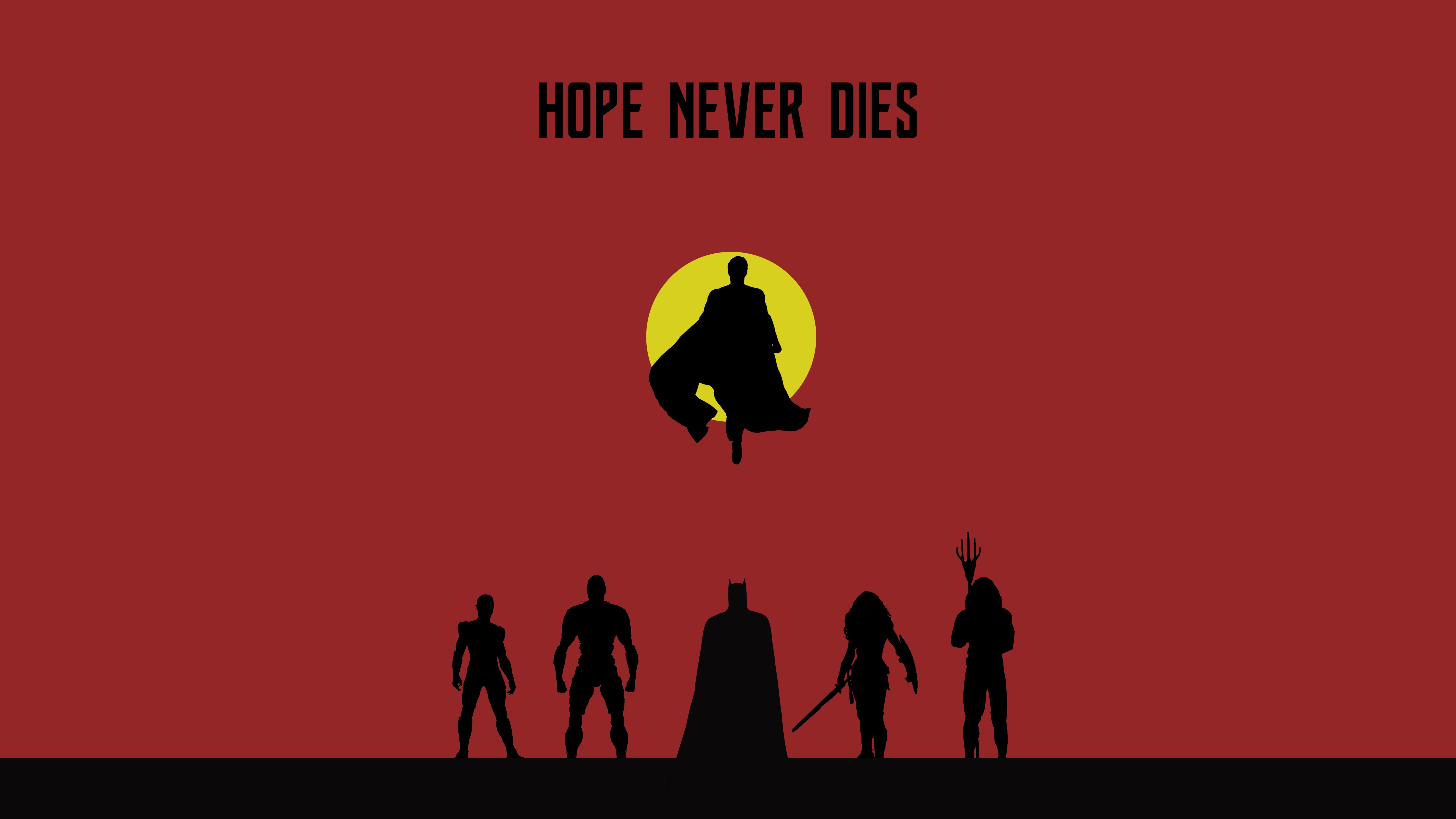 Justice League, Hope Never Dies, Superman, Silhouetten, Roter Hintergrund, 8K Wallpaper
