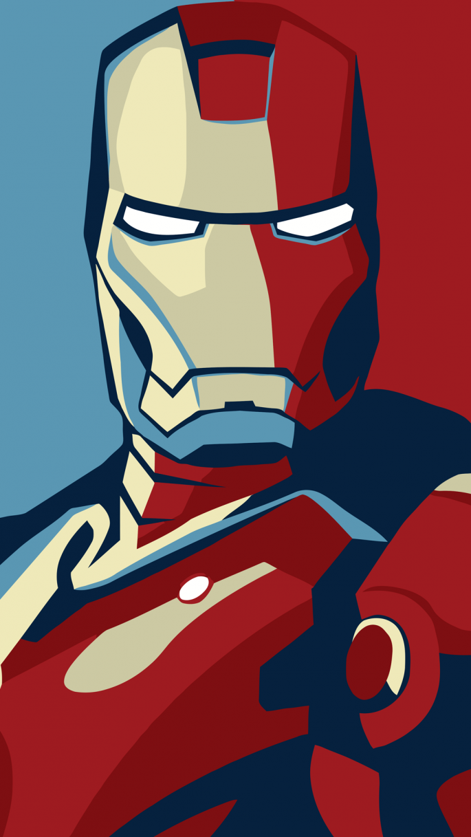 Iron Man, Pop-Art, Hope-Poster-Stil, Helm, Rot-Blau, Hintergrundbild für iPhone und Android