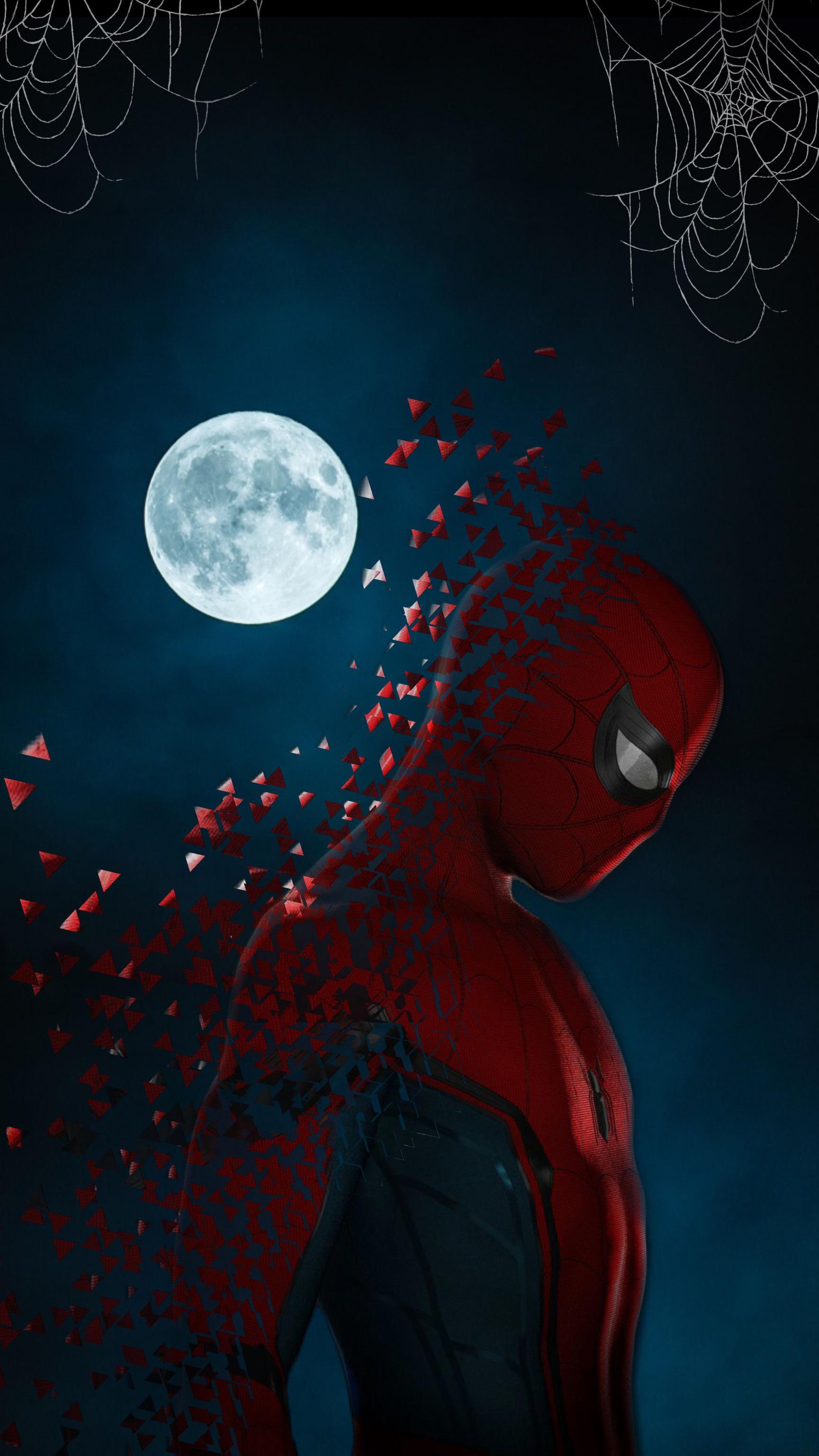 Spider-Man, Vollmond, Nacht, Zerfall, Dunkel, QHD+, Sperrbildschirm fürs iPhone