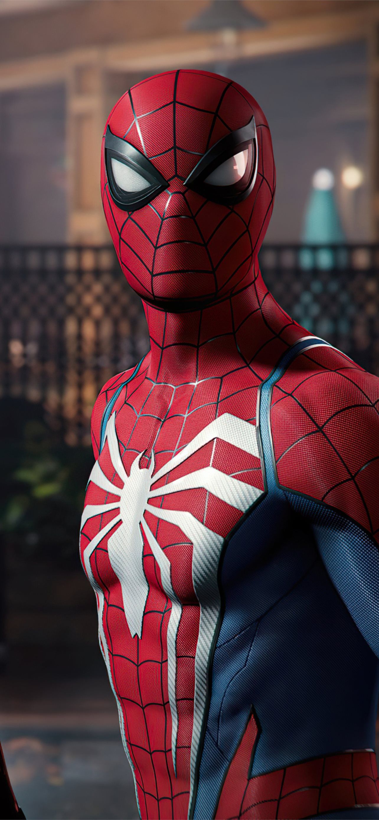Spider-Man, Marvel’s Spider-Man 2, Anzug, Porträt, Stadt, Full HD, Handy-Hintergrund