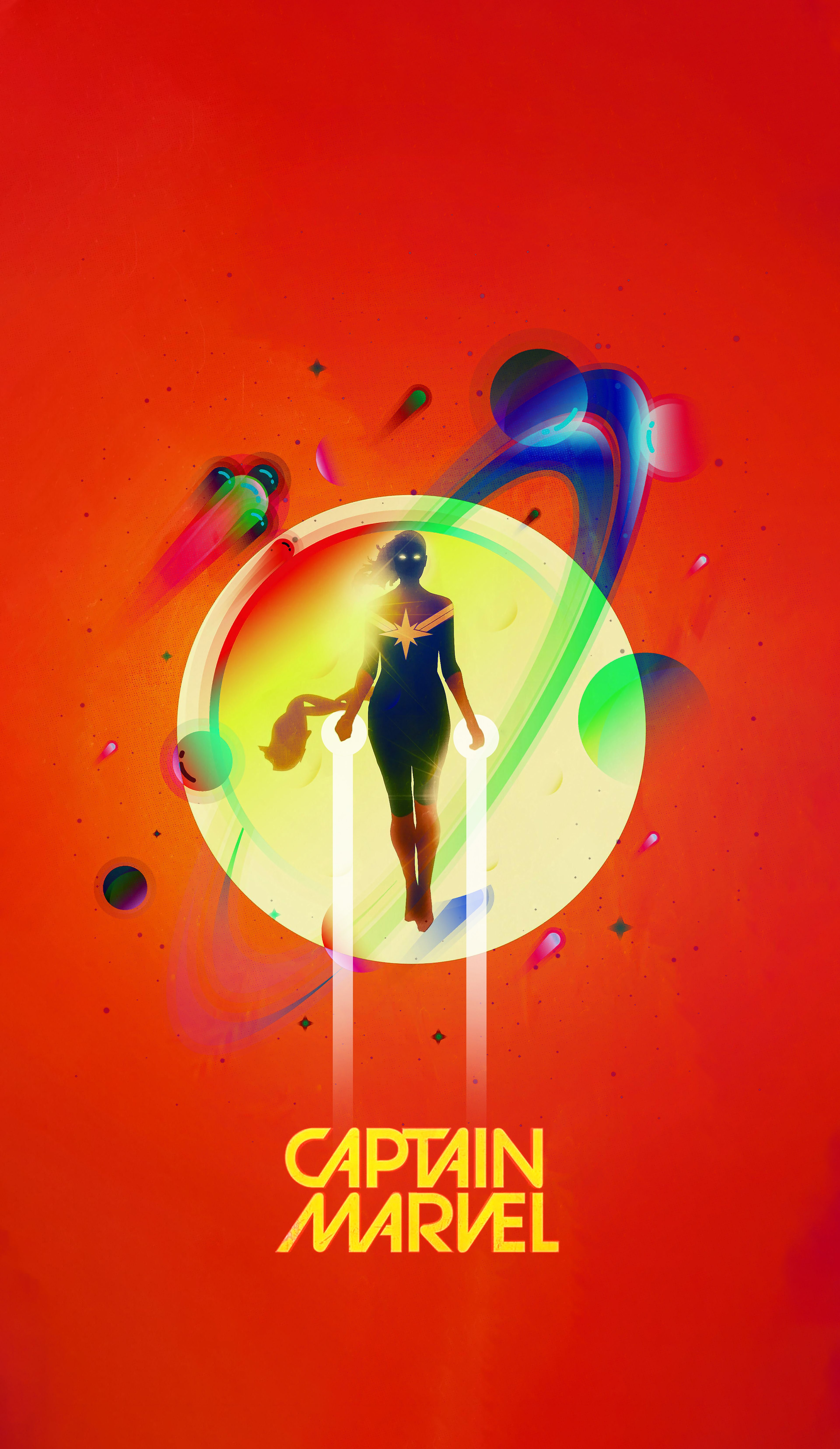 Captain Marvel, Minimalistisch, Logo, Roter Hintergrund, Bunt, Sperrbildschirm fürs iPhone